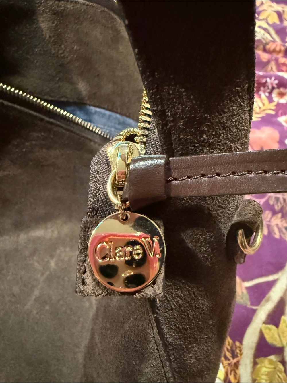 Clare V Brown Suede Shoulder Bag with Gold Hardware - Picture 4 of 11
